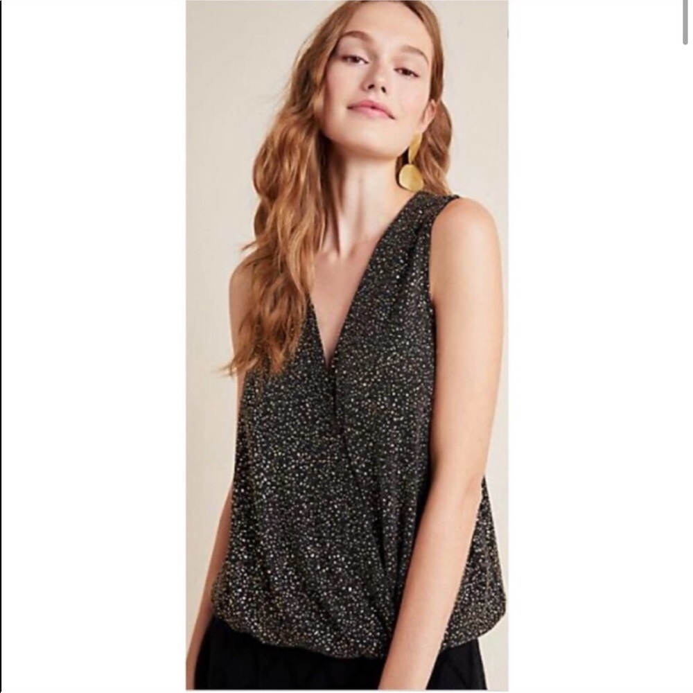 Anthropologie Eri + Ali Evita Surplice Shimmer Top Small - Picture 2 of 10